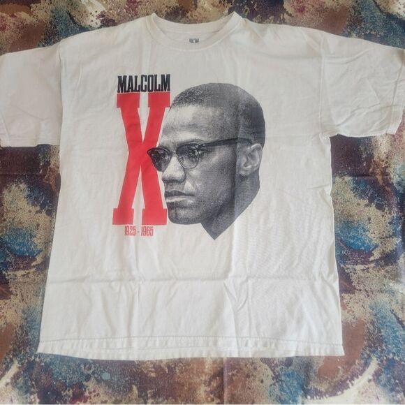 Malcom X 1925 - 1965 Shirt Mens Large  Beige Short Sleeve Graphic Black History - Picture 1 of 12